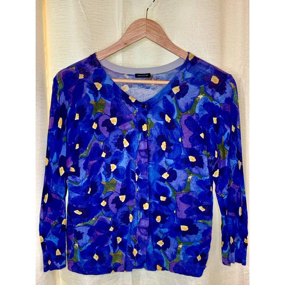 Magaschoni silk linen blend fitted 3/4 sleeve cardigan size large